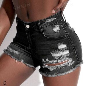 SHEIN ripped denim shorts ⚫️